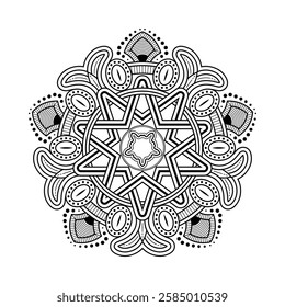 Elegant Oriental Mandala Vector Intricate Line Art for Coloring Books, New stylish ethnic, ornamental, tribal, healing, flower,creative, handmade, boho, spiritual, symmetrical design Mandala Art