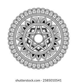 Elegant Oriental Mandala Vector Intricate Line Art for Coloring Books, New stylish ethnic, ornamental, tribal, healing, flower,creative, handmade, boho, spiritual, symmetrical design Mandala Art