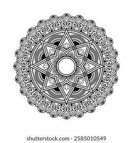 Elegant Oriental Mandala Vector Intricate Line Art for Coloring Books, New stylish ethnic, ornamental, tribal, healing, flower,creative, handmade, boho, spiritual, symmetrical design Mandala Art