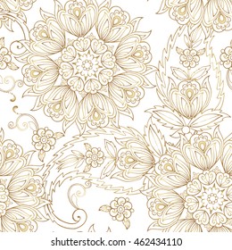 Elegant Oriental seamless pattern with paisley.  Decorative gold ornament backdrop for fabric, textile, wrapping paper.