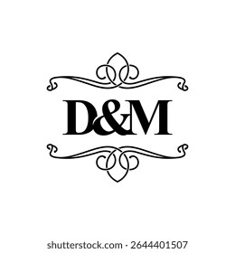 Quadro elegante do ornamento, letra inicial D e design do logotipo M