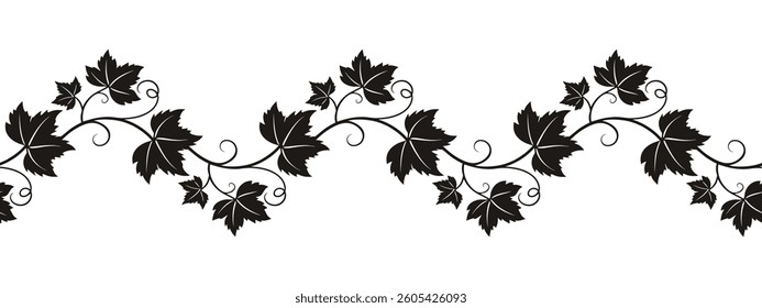 Elegant ornament grapevine. Seamless brush, pattern, isolated on white background.