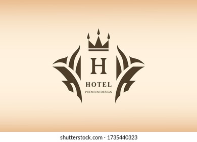 Elegant Ornament. Letter H. Graceful Emblem. Creative Logo in Linear Style. Drawn Luxury Monogram for Book Design, Invitation, Brand Name, Jewellery, Restaurant, Boutique, Hotel. Vector illustration