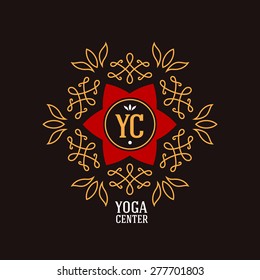 Elegant ornament line logo design. Floral calligraphic monogram label template. Vector Logotype for Beauty salon, Spa center, boutique, cosmetician shop, yoga or fitness class.