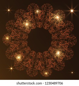 Elegant ornament on a dark background. Inner light, sparks. Stylish decorative design. Vector illustration.