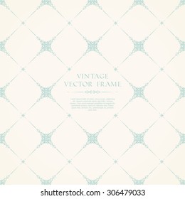 Elegant ornament template design. Ornate lace minimal pattern and place for text in retro style. Ornamental design for invitation, greeting card, certificate, logo, packaging.