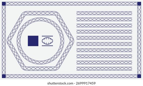Borda ornamental elegante com padrões circulares e retangulares, apresentando intrincados motivos florais dourados em um fundo neutro.