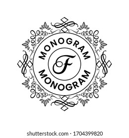 Elegant ornamental circle logos with initial letter f. Modern Decorative ornament emblem badge. Simple Black Monogram on white background. Vector Illustration.