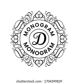 Elegante Ornamentenkreislogos mit Anfangsbuchstaben d. Modernes Dekorationszeichen mit Emblem. Einfaches Schwarzes Monogramm auf weißem Hintergrund. Vektorillustration Illustration.