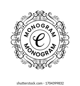 Elegant ornamental circle logos with initial letter c. Modern Decorative ornament emblem badge. Simple Black Monogram on white background. Vector Illustration.