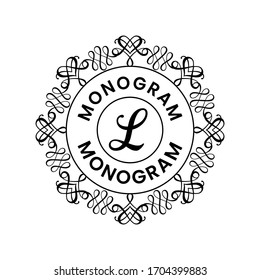 Elegantes logotipos de círculo ornamentales con letra inicial l. Insignia moderna decorativa adorno con emblema. Monograma simple negro sobre fondo blanco. Ilustración vectorial.