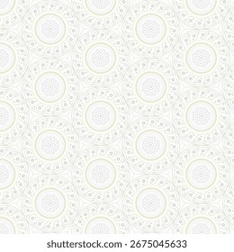 Elegant Ornamental Circle Seamless Pattern with Swirls and Geometric Accent