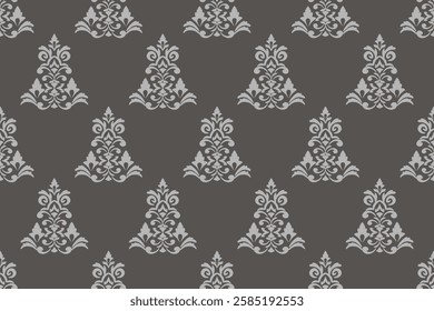 Elegant Ornamental Damask Pattern with Floral Motifs on grey Background,.Vector Illustration for Elegant Textile design for wrapping,dress, silk, scarf, background, textile, carpet.