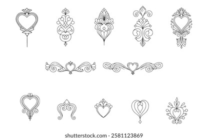 Elegant Ornamental Decorative Dividers and Flourishes , Vintage Swirl Line Art for Borders , Frames with white background