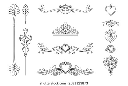 Elegant Ornamental Decorative Dividers and Flourishes , Vintage Swirl Line Art for Borders , Frames with white background