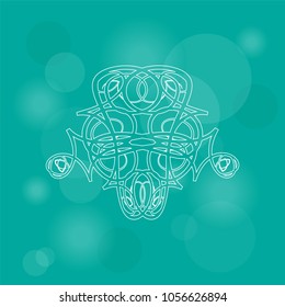 Elegant ornamental element on a green background with translucent circles and luminaries. Vector illustration