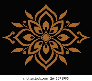 Elegant Ornamental Floral Design Symmetrical Pattern in Warm Brown Tones Against a Stark Black Background Visually Appealing