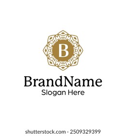 Elegant ornamental floral emblem logo design template