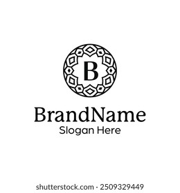 Elegant ornamental floral emblem logo design template
