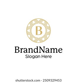 Elegant ornamental floral emblem logo design template