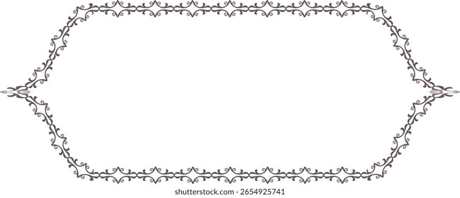 Elegant ornamental frame border with vintage floral swirls and decorative corner elements. Classic black outline on white background, perfect for invitations, certificates, and label designs.