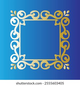 Elegant Ornamental Frame Classic Gold on Blue Gradient