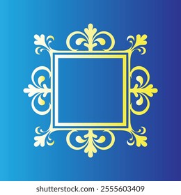 Elegant Ornamental Frame Classic Gold on Blue Gradient