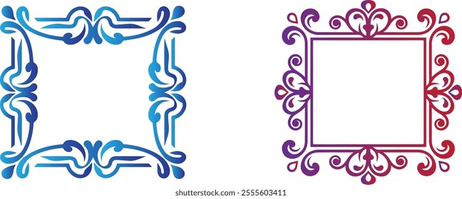 Elegant Ornamental Frame Classic Gold on Blue Gradient
