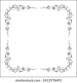 Elegant ornamental frame with school objects, decorative border, corners. Isolated vector illustration.