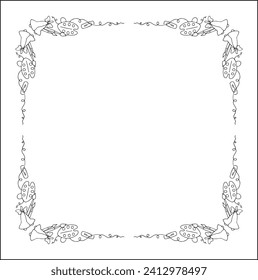 Elegant ornamental frame with school objects, decorative border, corners. Isolated vector illustration.