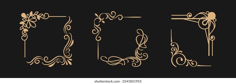 Elegant Ornamental Frame Vector Set with Floral and Swirl Designs Ideal for Vintage Invitations and Decorative Border Elements


