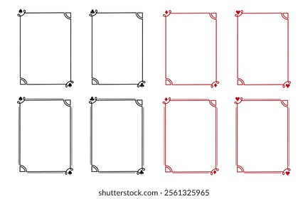 Elegant ornamental frames with detailed corners. A collection of 8 ornamental frames featuring geometric, floral, and heart-shaped corner details, perfect for elegant and creative layouts