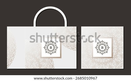 Elegant Ornamental Pattern Shopping Bag and Invitation Card Template Design