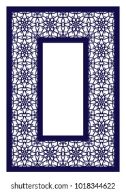 Elegant ornamental rectangle frame with lace pattern for laser cutting or wood carving. Template for interior design, decorative art objects etc.