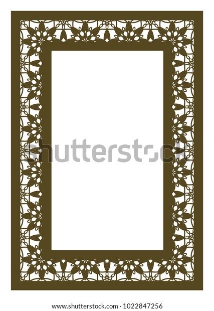 Elegant ornamental rectangle frame with lace pattern\
for laser cutting or wood carving. Template for interior design,\
decorative art objects\
etc.