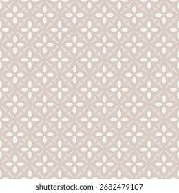 Elegant ornamental seamless vector background with repeating floral elements and geometric shapes, vintage decorative wallpaper design, beige color.
