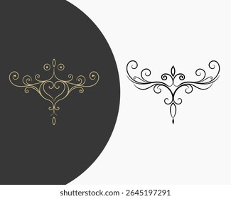 Elegante Ornamento Dividido Design Um Estudo em Contraste e Simetria Preto Branco e Ouro