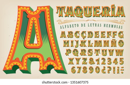 An elegant and ornate alphabet with a hispanic or latino flair. This font would be at home on a restaurant menu or sign.