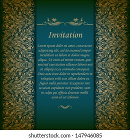Elegant ornate background with lace seamless ornament for invitations, greeting card, menu. Floral elements, place for text. Vector EPS 10.