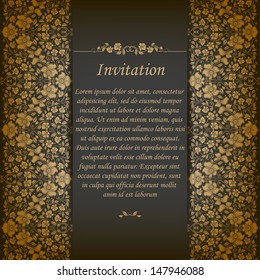 Elegant ornate background with lace seamless ornament for invitations, greeting card, menu. Floral elements, place for text. Vector EPS 10.