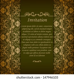 Elegant ornate background with lace seamless ornament for invitations, greeting card, menu. Floral elements, place for text. Vector EPS 10.