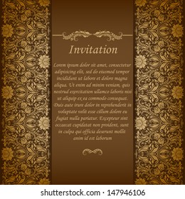 Elegant ornate background with lace seamless ornament for invitations, greeting card, menu. Floral elements, place for text. Vector EPS 10.