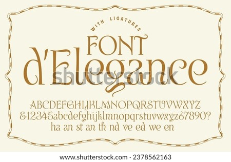 An elegant and ornate font that includes a collection of ligature characters. Great for wine bottles, fine cheese labels, gourmet caviar labels, olive oil branding, etc.
