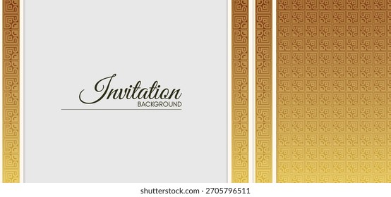 Elegant Ornate Geometric Pattern Invitation Background with Gold Tones and Text