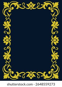 Elegant Ornate Gold Baroque Floral Border Filigree Frame, Luxury Decorative Border Pattern, Vector Illustration