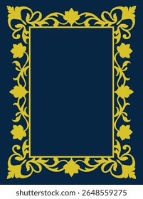 Elegant Ornate Gold Baroque Floral Border Filigree Frame, Luxury Decorative Border Pattern, Vector Illustration