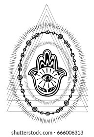 Elegant ornate hand drawn Hamsa