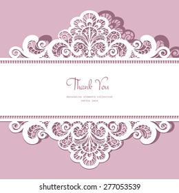 Elegant ornate lace frame, vector greeting card or invitation template