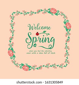 Elegant ornate leaf and wreath frame, for welcome spring greeting card design. Vector