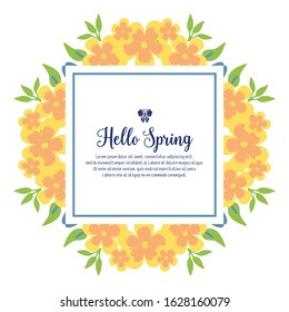 Elegant ornate of leaf and yellow wreath frame, for hello spring greeting card design. Vector